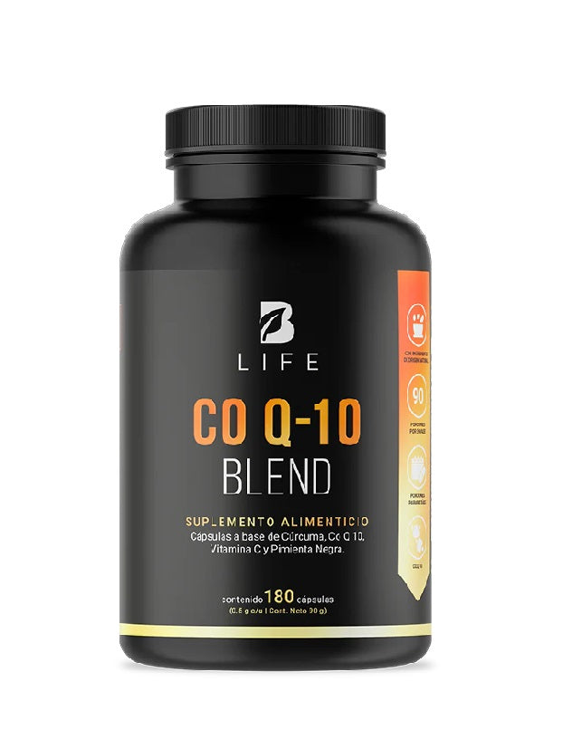 Co Q-10 Blend B Life 180 cápsulas con coenzima Q10, cúrcuma, vitamina C y pimienta negra — antioxidante biodisponible