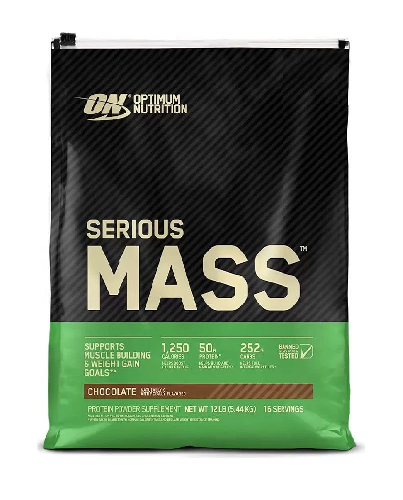 Serious Mass 12 lbs de Optimum Nutrition. Ganador de peso con proteína y carbohidratos para volumen. Compra en Suplementos Body Fitness Shop con envío a todo México.