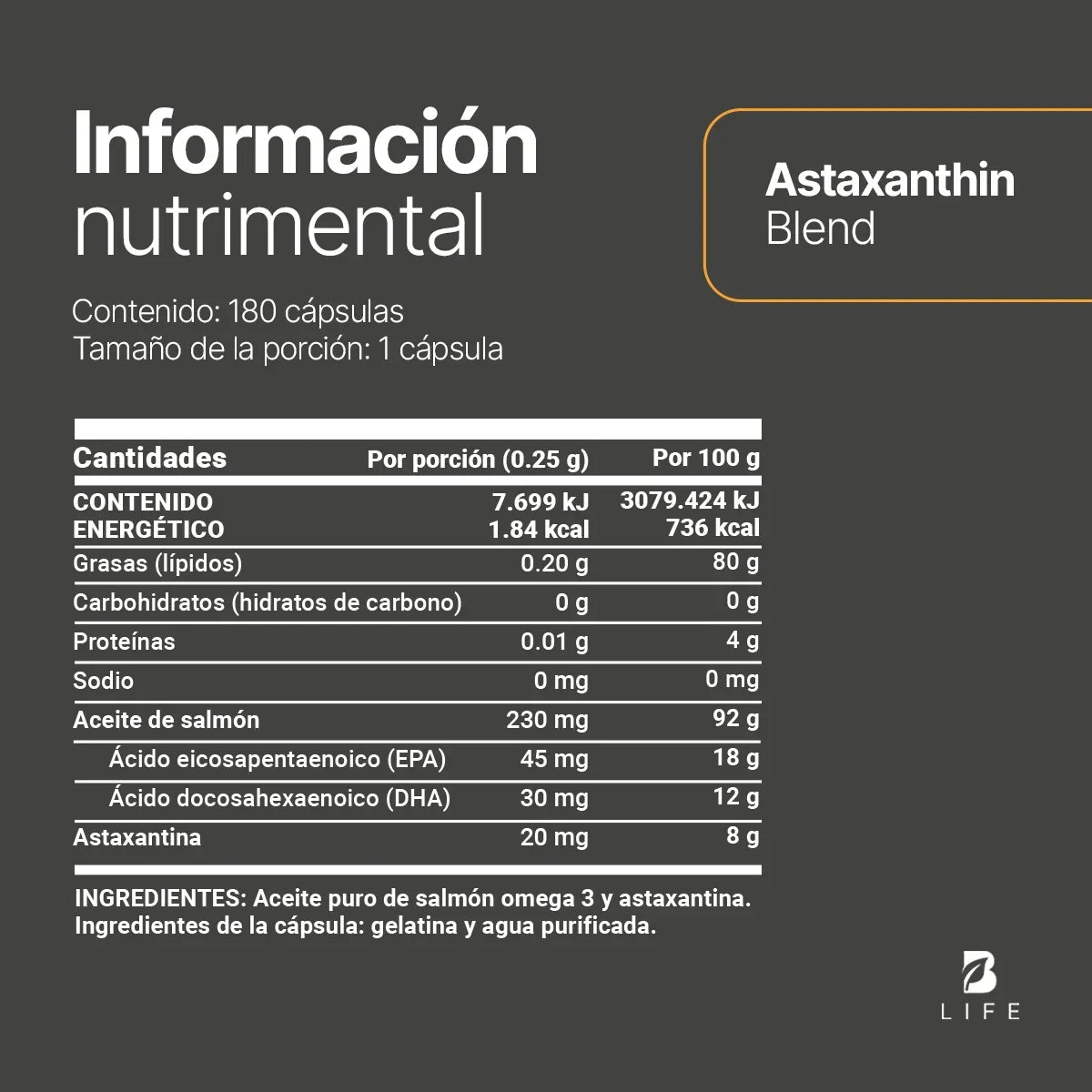 Astaxantina con Aceite de Salmón | 180 Cápsulas – B-Life