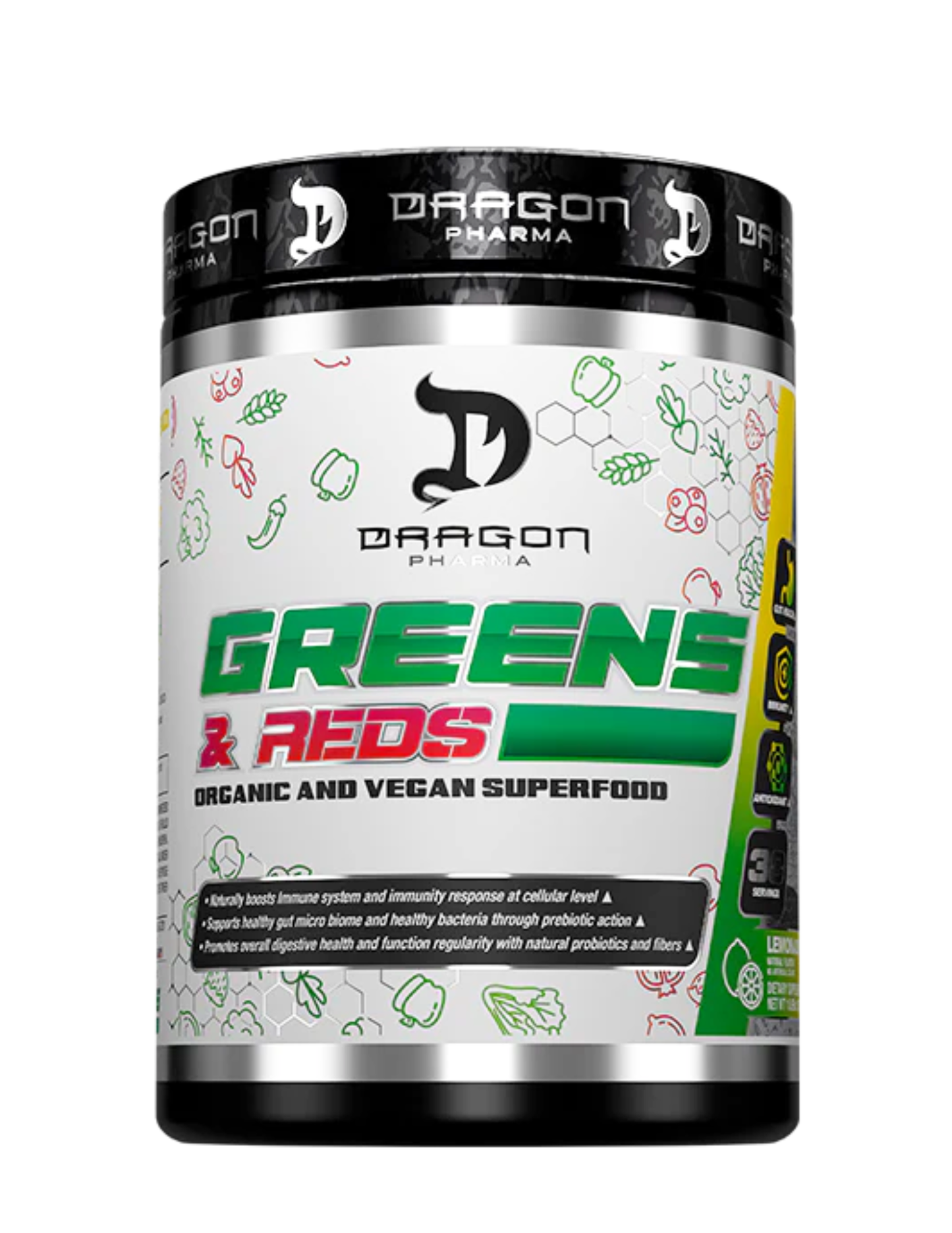 Greens & Reds Organic Vegan Super Food Dragon Pharma 30 servicios — mezcla de superalimentos en polvo