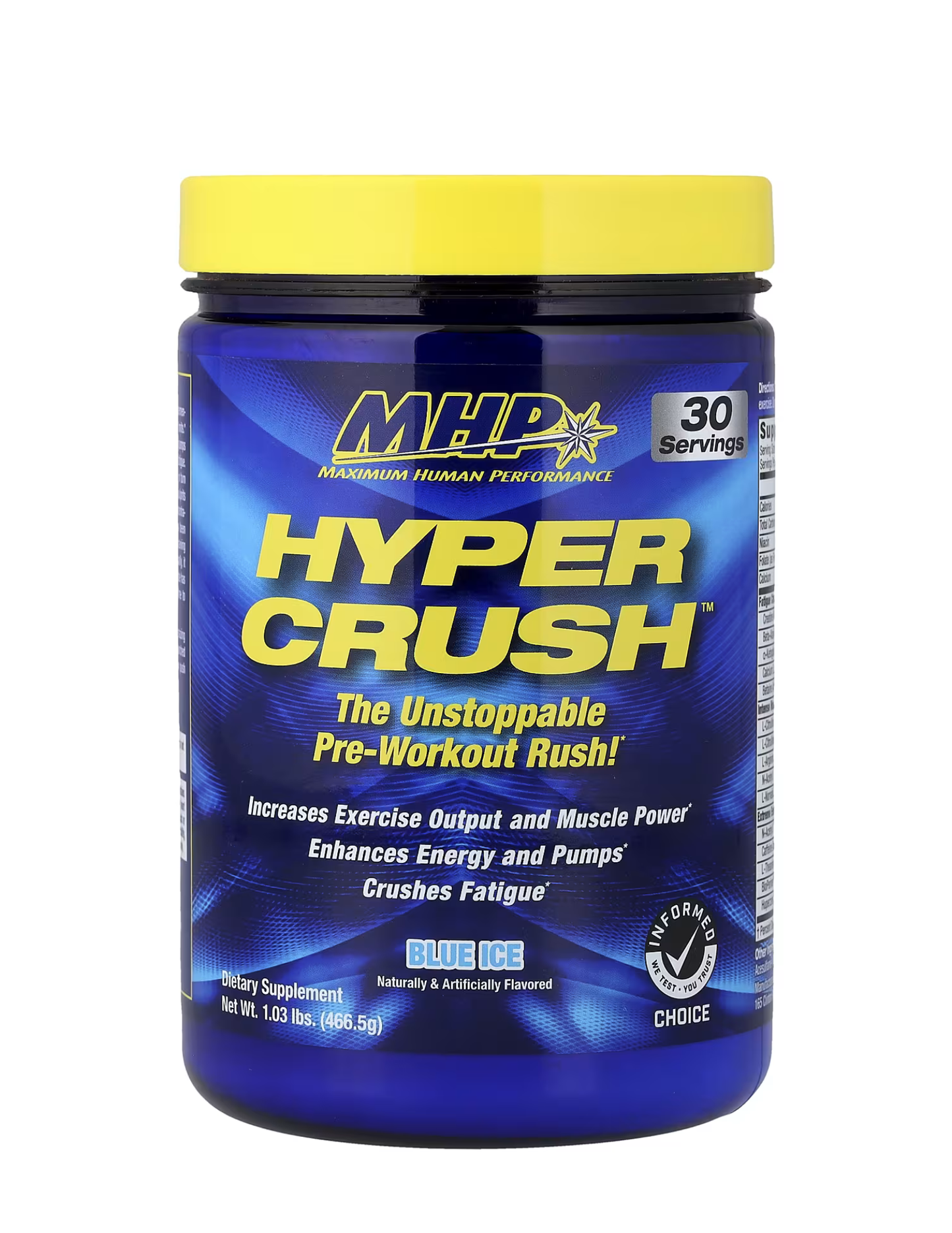 Hyper Crush MHP 30 servicios — pre-entreno para energía y enfoque en entrenamientos intensos