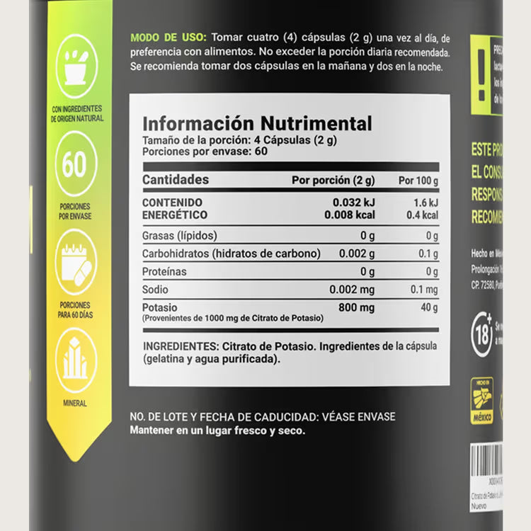 Citrato de Potasio 120 Cápsulas – B-Life