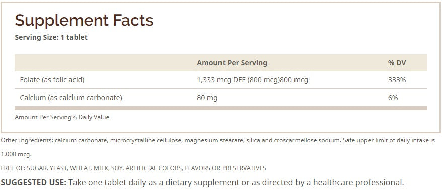 Folic Acid 800 mcg – 100 tabletas – Windmill