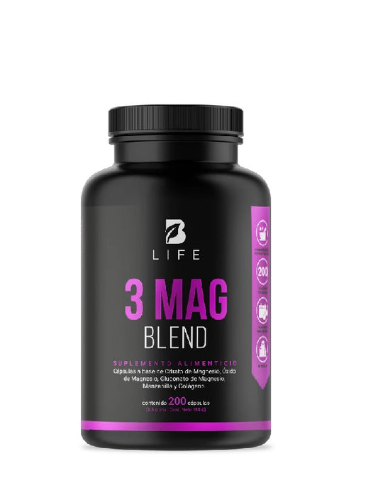 3 Mag Blend B Life 100 cápsulas mezcla de citrato, óxido y gluconato de magnesio para recuperación muscular y sueño