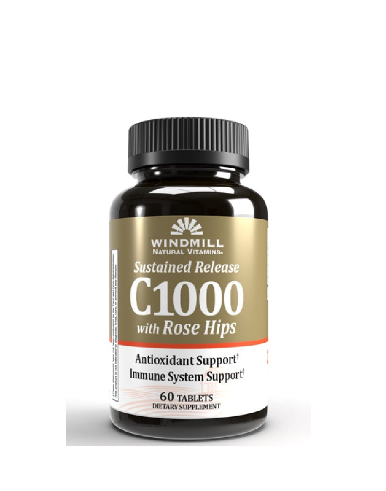 C-1000 with Rose Hips Windmill – vitamina C 1,000 mg con escaramujo para inmunidad y recuperación