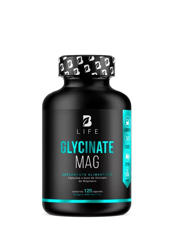 Glycinate Mag B Life 120 cápsulas de magnesio glicinato para respiración, recuperación, relajación y salud general