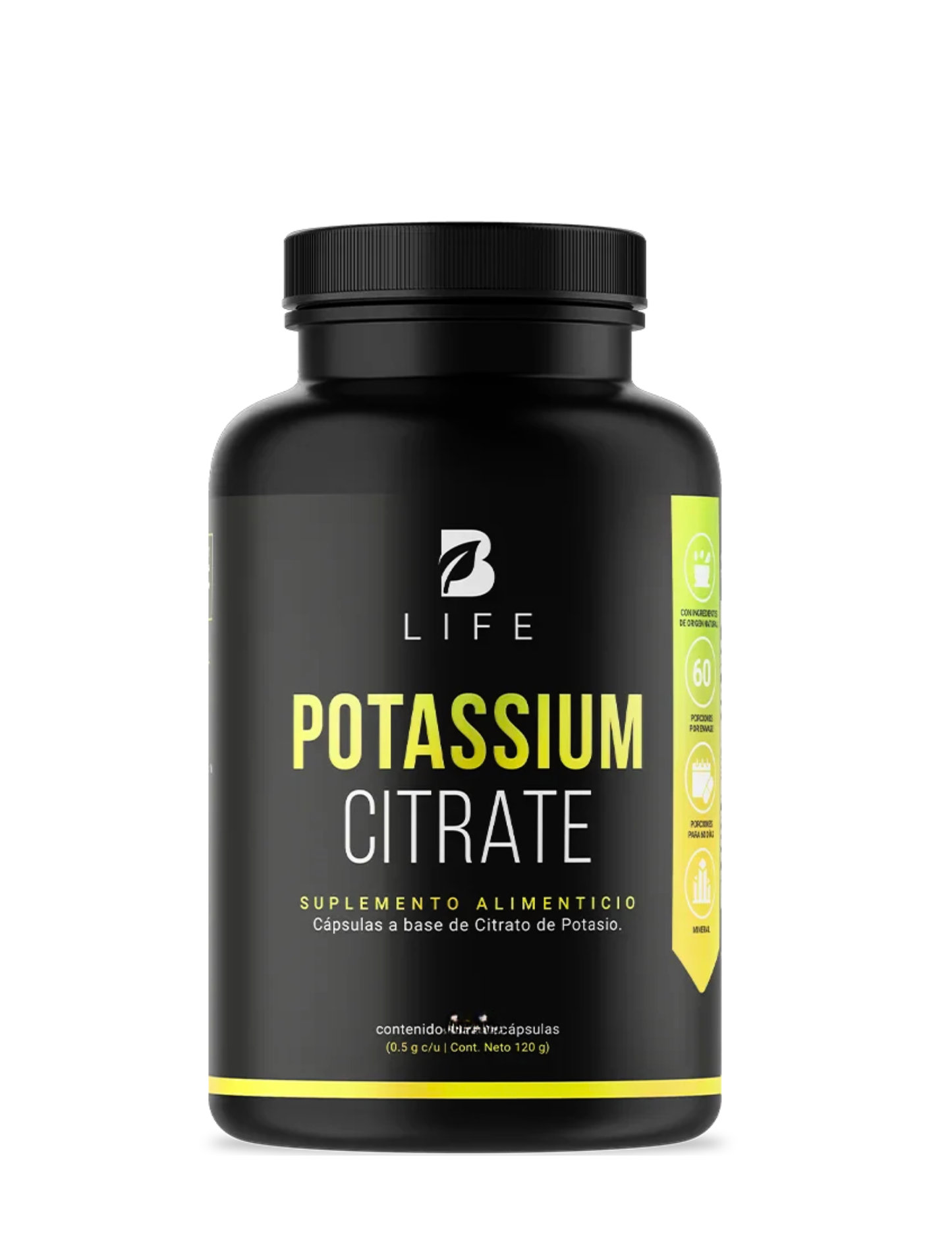 Citrato de Potasio B Life 120 cápsulas con 800 mg de potasio por porción
