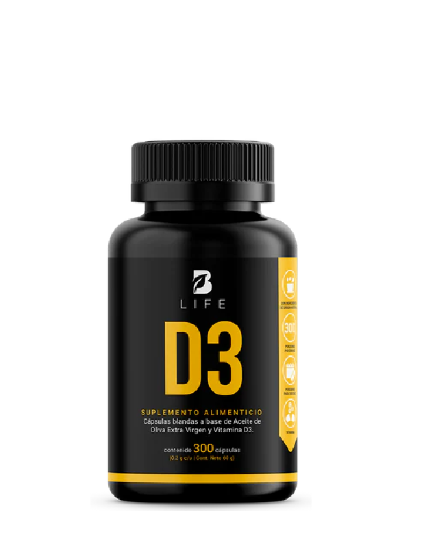D3 Vitamina D3 B Life – 300 cápsulas de colecalciferol para salud ósea, inmunidad y energía diaria
