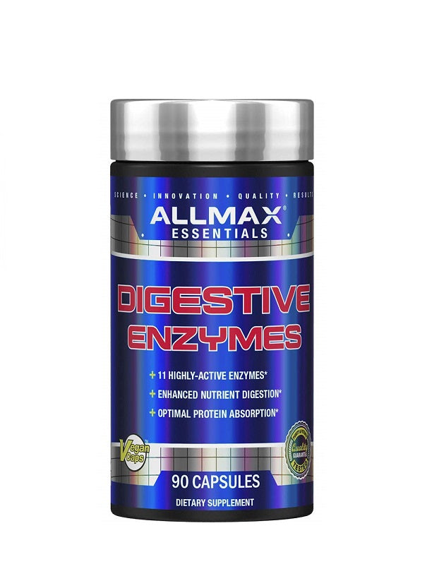 AllMax Digestive Enzymes 90 cápsulas con 11 enzimas de alta potencia para digestión, absorción y recuperación muscular