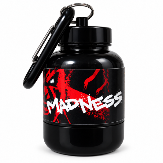 Embudo portátil Madness 30 g para proteína, pre entreno y suplementos en polvo con llavero y mosquetón