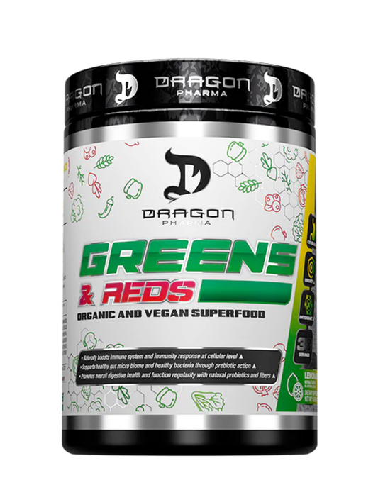 Greens & Reds Organic Vegan Super Food Dragon Pharma 30 servicios — mezcla de superalimentos en polvo