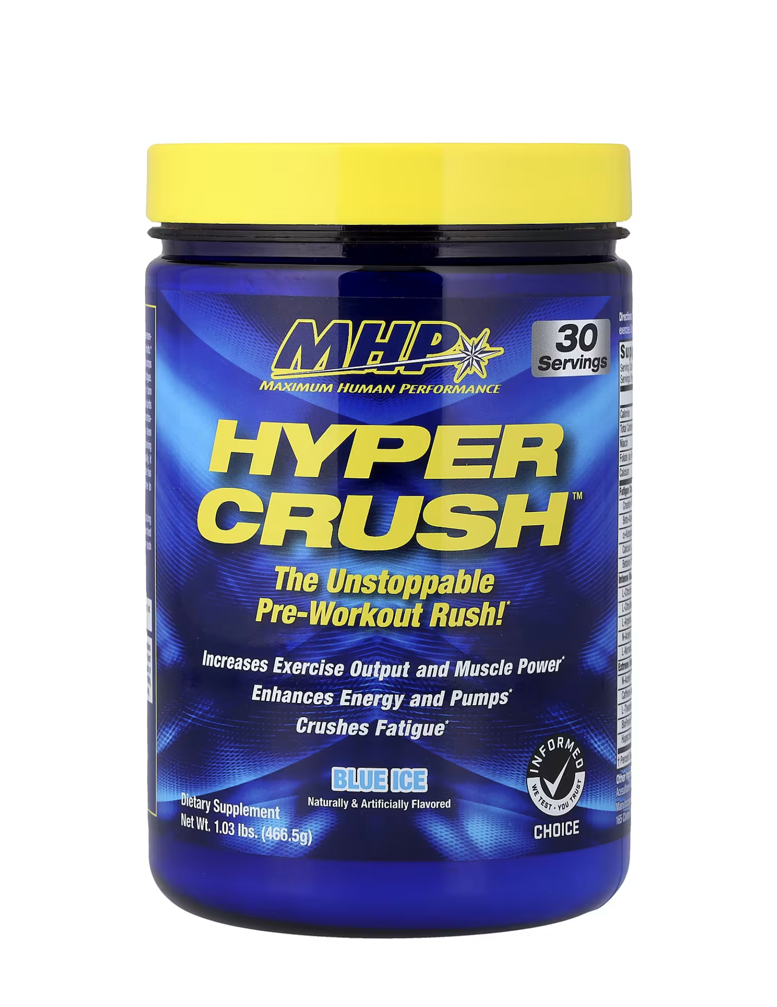 Hyper Crush MHP 30 servicios — pre-entreno para energía y enfoque en entrenamientos intensos