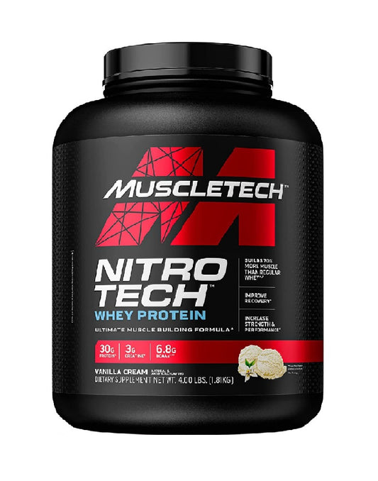 Nitro-Tech Whey Protein 4 lbs MuscleTech proteína con creatina para fuerza y recuperación muscular