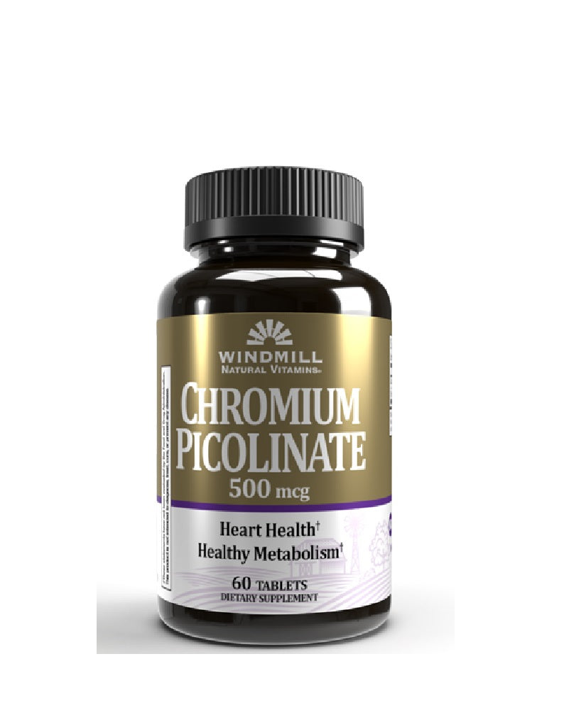 Chromium Picolinate 500 mcg Windmill 60 tabletas para metabolismo energético, insulina y control de glucosa