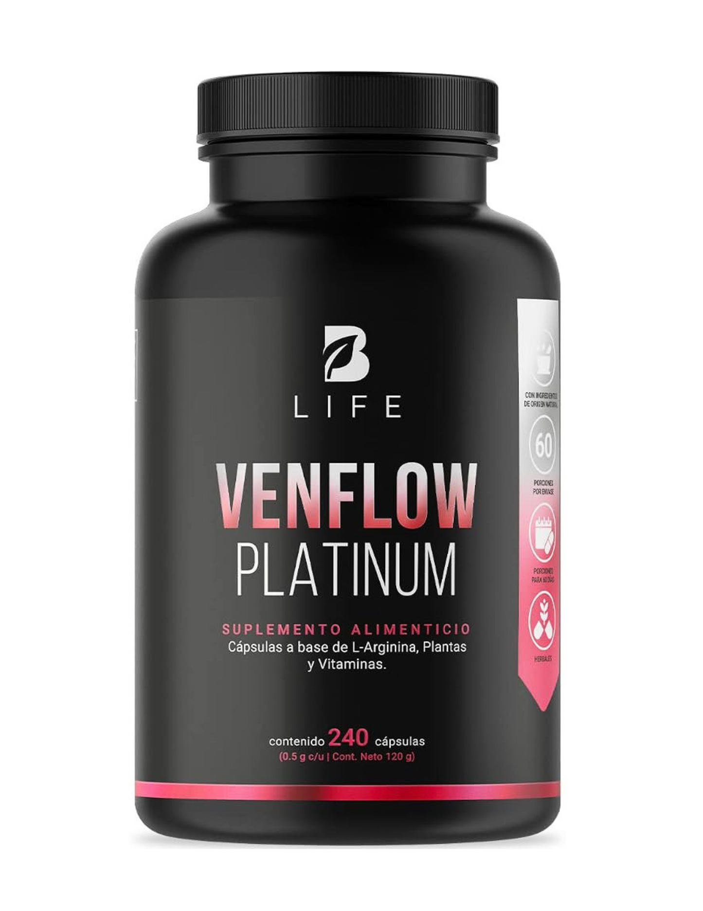 VenFlow Platinum B Life 240 cápsulas con L-Arginina, betabel, ajo negro, resveratrol y vitaminas